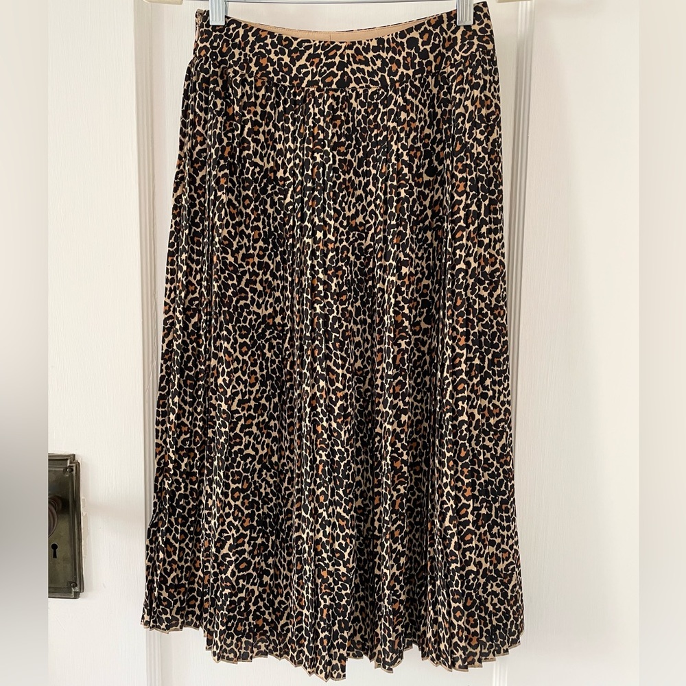 J.Crew Leopard Midi Pleated Skirt size 0
